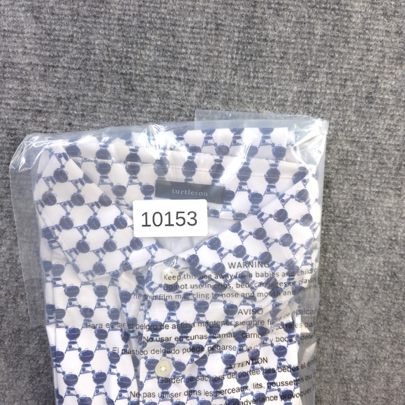 Turtleson Polo Medium White Blue Charcoal Grill Geometric Short Sleeve Golf - Picture 9 of 9